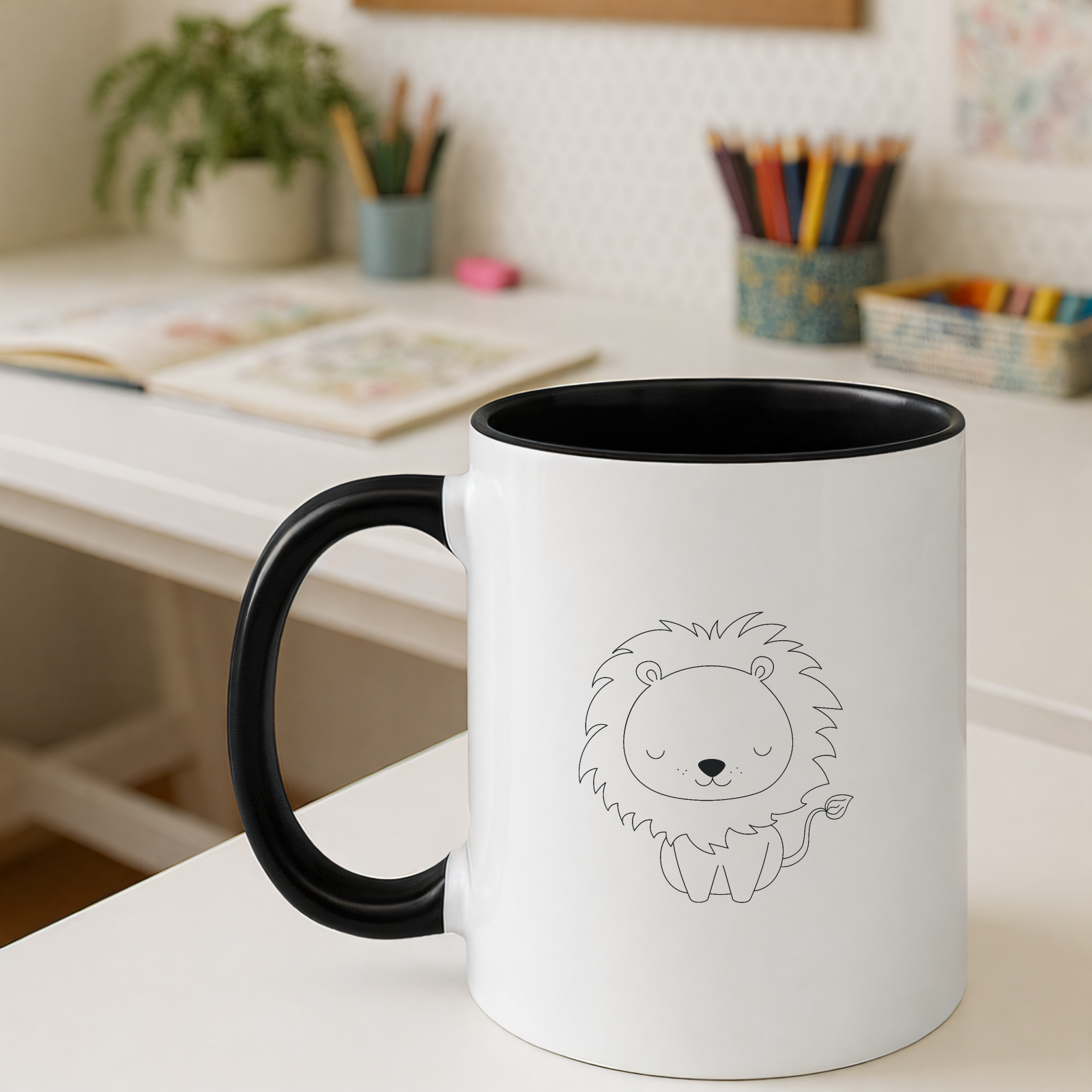 Cute Baby Lion Cub Two-Tone Mug with Hand-Drawn Art