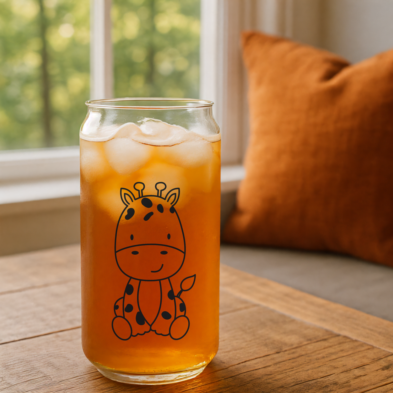 Whimsical Baby Giraffe Glass Can - Hand-Drawn Safari Wildlife Tumbler