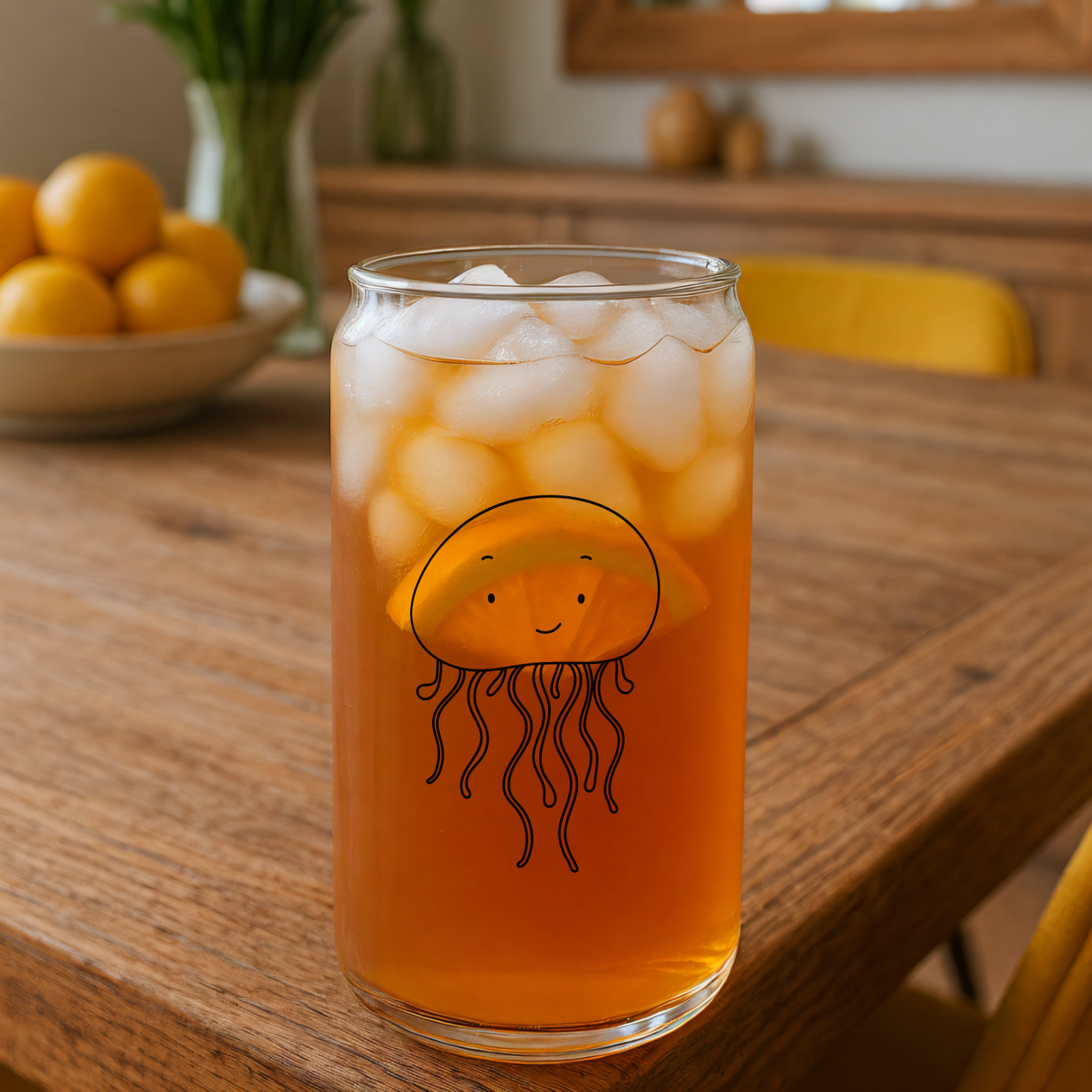 Cute Hand-Drawn Jellyfish Glass Can - Whimsical Sea Creature Tumbler