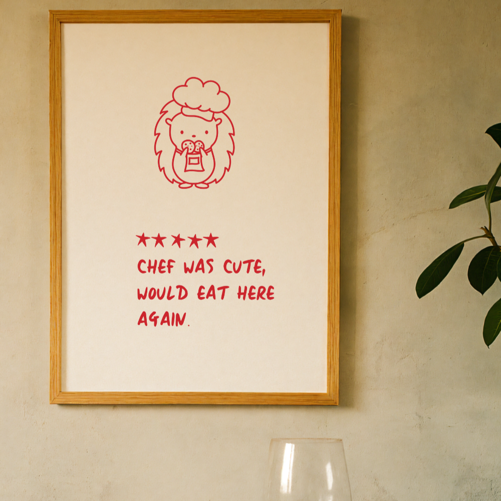 Whimsical Hedgehog Chef Kitchen Wall Art - Funny Print