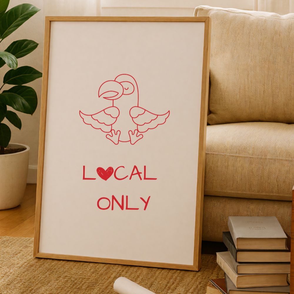 Hand-Drawn Local Pride Bird Art in Premium Oak Frame