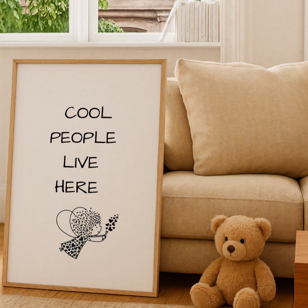 "Cool People Live Here" Whimsical Angel Oak Framed Art