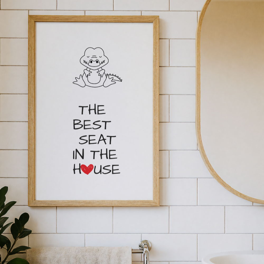 Cute Alligator 'Best Seat in the House' Oak Framed Wall Art