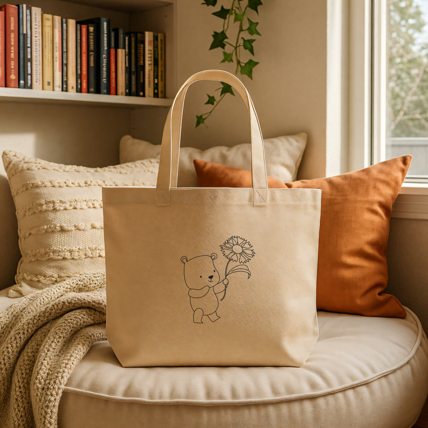 Hand Drawn Daisy Bear Eco Tote