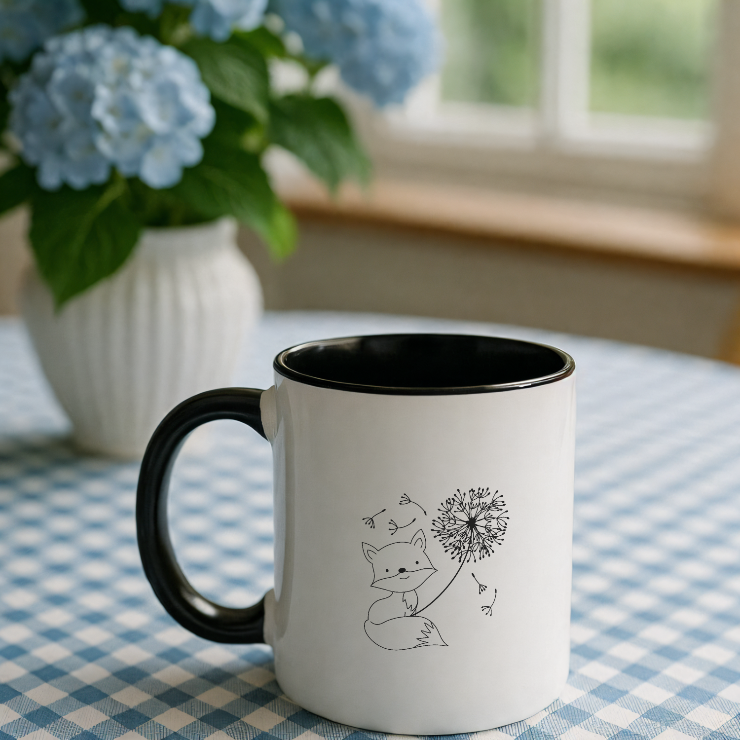 Whimsical Fox and Dandelion Two-Tone Coffee Mug
